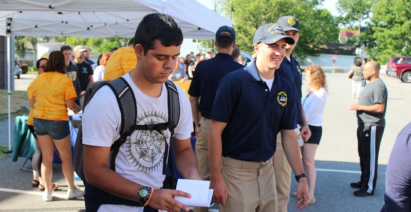 Student arriving on campus